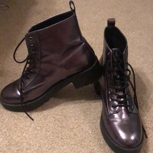 HM Metallic Lace Up Combat Boots pewter gray